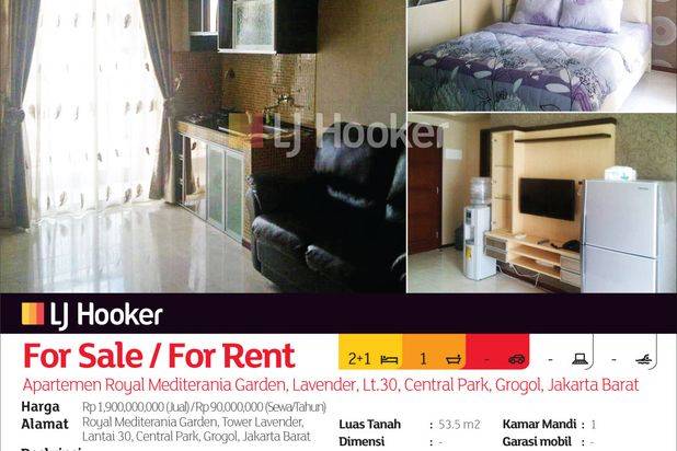 Apartemen Royal Mediterania Garden, Tower Lavender, Lantai 30, Central Park, Grogol, Jakarta Barat