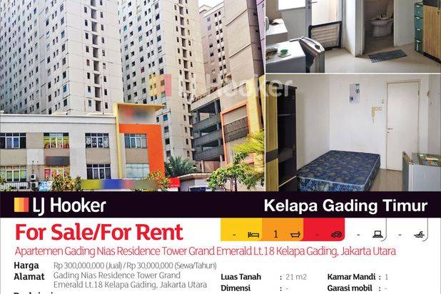 Apartemen Gading Nias Residence Tower Grand Emerald Lt.18 Kelapa Gading, Jakarta Utara