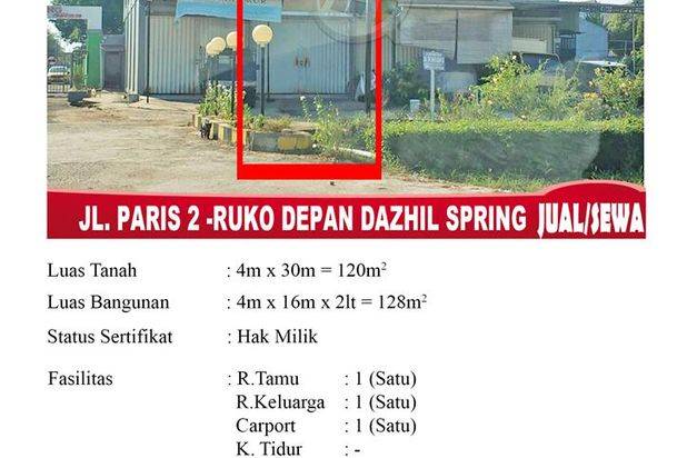 Ruko Sewa Jalan Paris2 samping komp Dazhil Spring Pontianak
