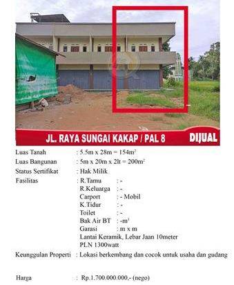 Ruko Pal 8 Jalan Raya Sungai Kakap Pontianak