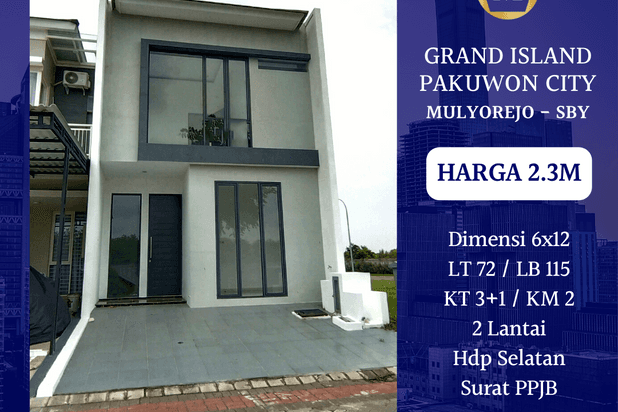 Rumah Baru Minimalis Pakuwon City 2 Lantai Surabaya Timur Mulyorejo