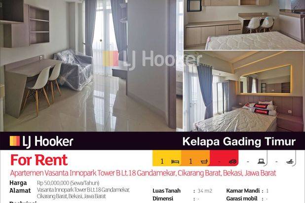Apartemen Vasanta Innopark Tower A Lt.18 Gandamekar, Cikarang Barat, Bekasi, Jawa Barat