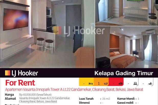 Apartemen Vasanta Innopark Tower A Lt.22 Gandamekar, Cikarang Barat, Bekasi, Jawa Barat