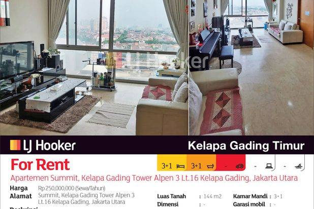 Apartemen Summit, Kelapa Gading Tower Alpen 3 Lt.16 Kelapa Gading, Jakarta Utara