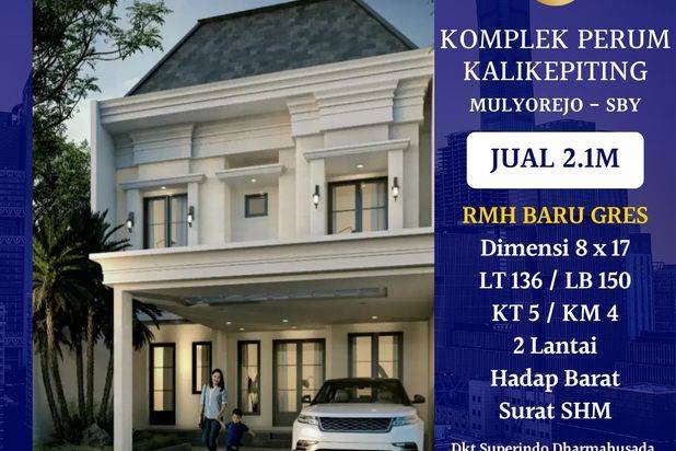 Rumah Komplek Perum Kalikepiting Mulyorejo Surabaya Timur Baru Gress SHM