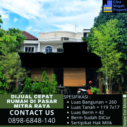DiJual Cepat Rumah 3 Lantai Di Pasar Mitra Raya
