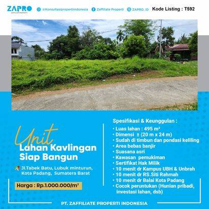 Tanah kavling murah cocok peruntukan hunian pribadi dan investasi di padang