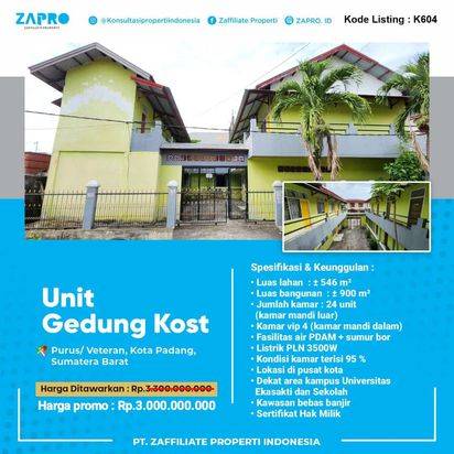 Rumah kost dekat kampus dan sekolah di pusat kota padang