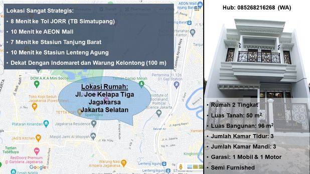 Disewakan Rumah Lokasi Strategis, Jl. Joe Kelapa Tiga Jagakarsa Jaksel