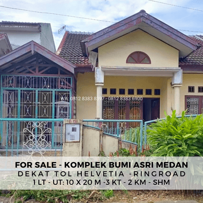 RUMAH 1 LANTAI KOMPLEK BUMI ASRI JALAN ASRAMA MEDAN HELVETIA - DEKAT TOL HELVETIA, MAL MANHATTAN TIME SQUARE RINGROAD SETIABUDI MEDAN