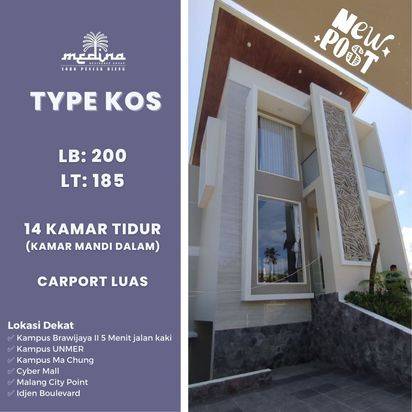 Jual Kos 14 Kamar Kawasan Kampus Brawijaya II Kamar Mandi dalam dekat Kampus UNMER, Ma Chung, Cyber Mall Lokasi Strategis Puncak Dieng dan Kota Malang