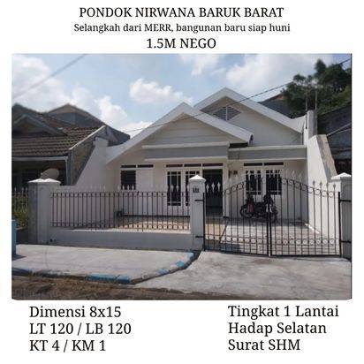 RUMAH 1 LANTAI NEGO LOKASI PONDOK NIRWANA BARUK BARAT DEKAT MERR SURABAYA