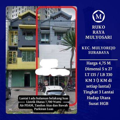 RUMAH TOKO 3 LANTAI LOKASI RUKO RAYA MULYOSARI SURABAYA