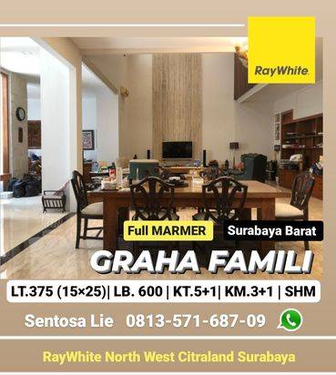 Dijual Rumah Graha Famili Full MARMER  plus SEMI Furnished Garasi Carport 4 mobil 