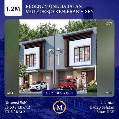 Jual Rumah Regency One Babatan dekat Kenjeran Park Mulyorejo Superindo Universitas Widya Kartika Perumahan Greenville 