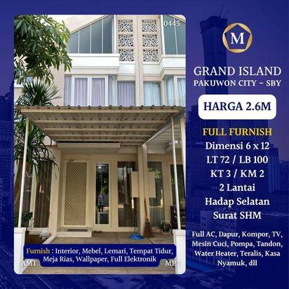 Jual Rumah Full Furnish Grand Island Dekat Pakuwon City Mall Zimbali Costa Villa Westwood Universitas Widya Mandala Villa Riviera 