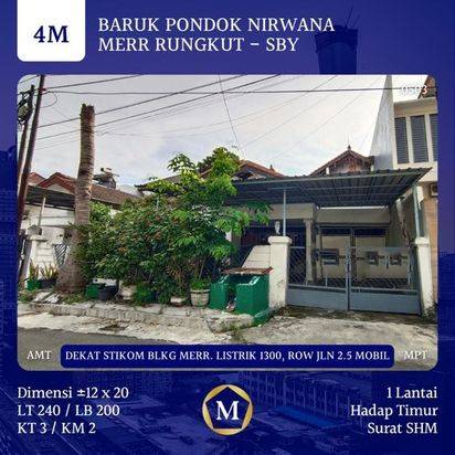 Jual Rumah Baruk Pondok Nirwana Dekat STIKOM Tenggilis Rungkut UBAYA Transmart Superindo Panjang Jiwo BLKNG MERR