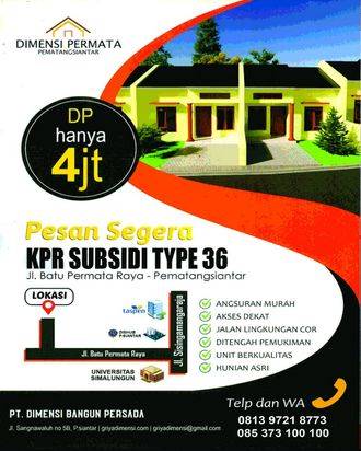 Jual Rumah Subsidi Type 36 di Kota Siantar Dekat Universitas Simalungun