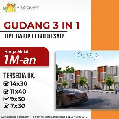 Gudang,ruko, workshop 3in1