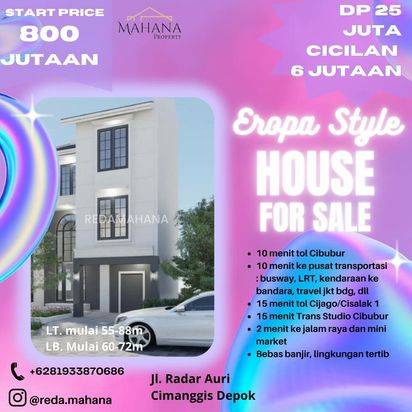 Rumah Ready Siap Huni Murah 3 Lantai Luas Akses Bebas Macet- Duta Cibubur Premier 