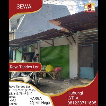 Disewakan Toko Raya Tandes Lor Surabaya Barat