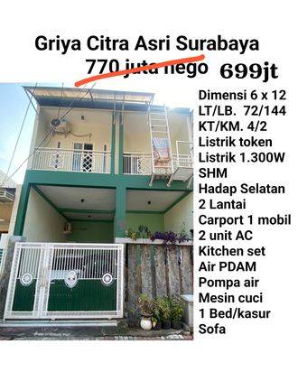Rumah Murah Griya Citra Asri Benowo Surabaya dkt Citraland Bebas Banjir Nego