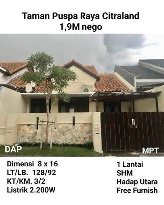 Rumah Taman Puspa Raya Citraland Surabaya dkt Pakuwon Bebas Banjir Nego