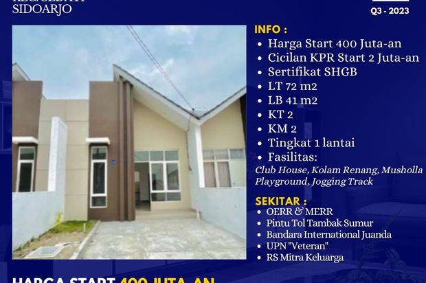 RUMAH MURAH CICILAN START 2 JUTAAN LOKASI SEDATI SIDOARJO DEKAT MERR