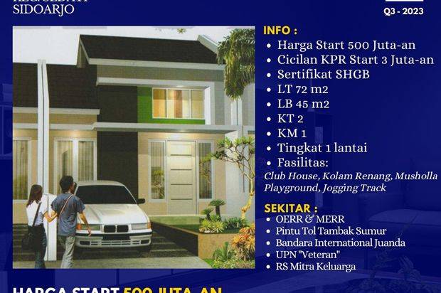 RUMAH MURAH CICILAN START 3 JUTAAN LOKASI SEDATI SIDOARJO DEKAT RS MITRA KELUARGA