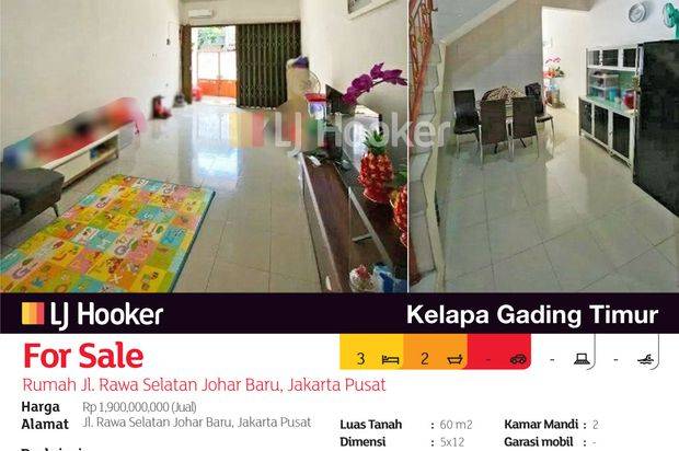 Rumah Jl. Rawa Selatan Johar Baru, Jakarta Pusat