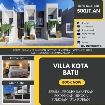Rumah Villa Bagus dan Murah Design Modern di Junrejo Kota Batu