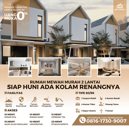 Rumah 2 lantai di Dekat kantor Walikota di jual Tanpa DP langsung Akad | mewah ada kolam renangnya