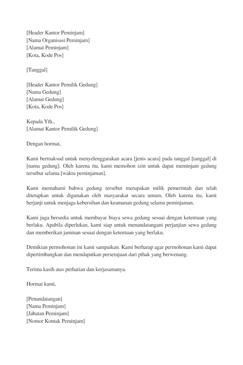 contoh surat peminjaman gedung pemerintah