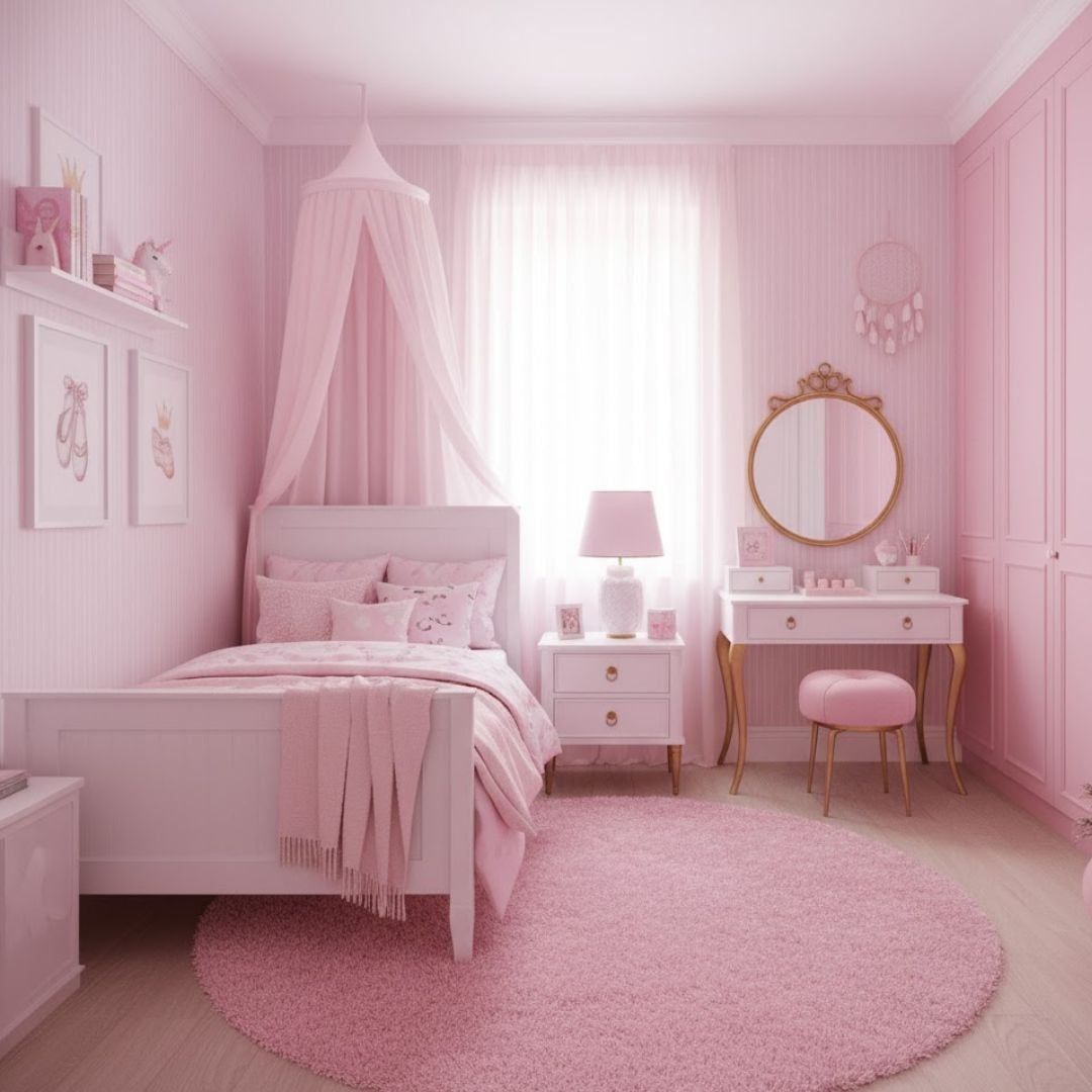 7. Kamar Tidur Anak Perempuan Serba Pink