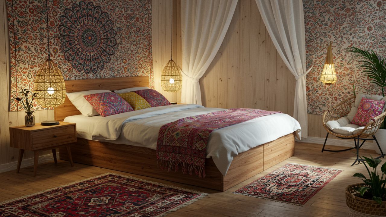 6. Desain Kamar Tidur Bohemian dengan Loteng yang Cantik dan Menawan