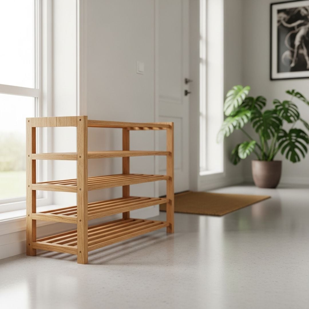 Rak Sepatu Kayu dengan Tempat Duduk