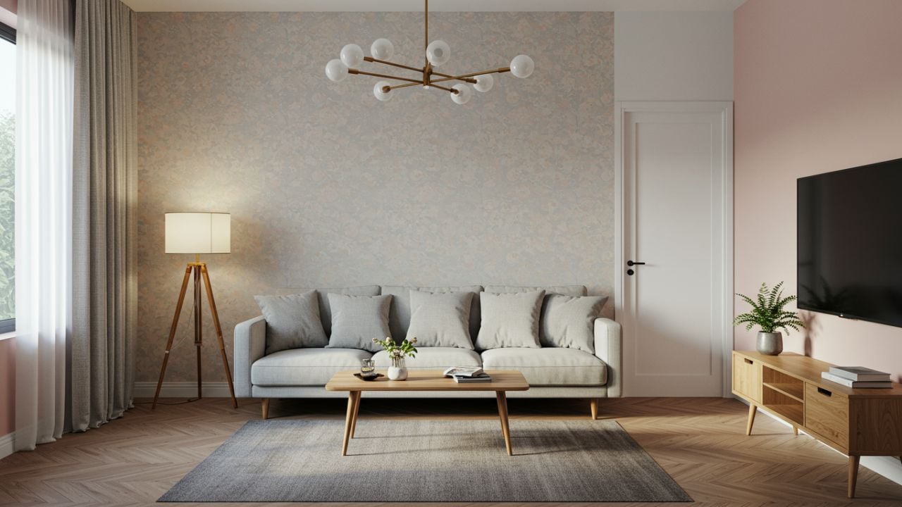 9. Cerahkan Ruang Tamu Menggunakan Wallpaper