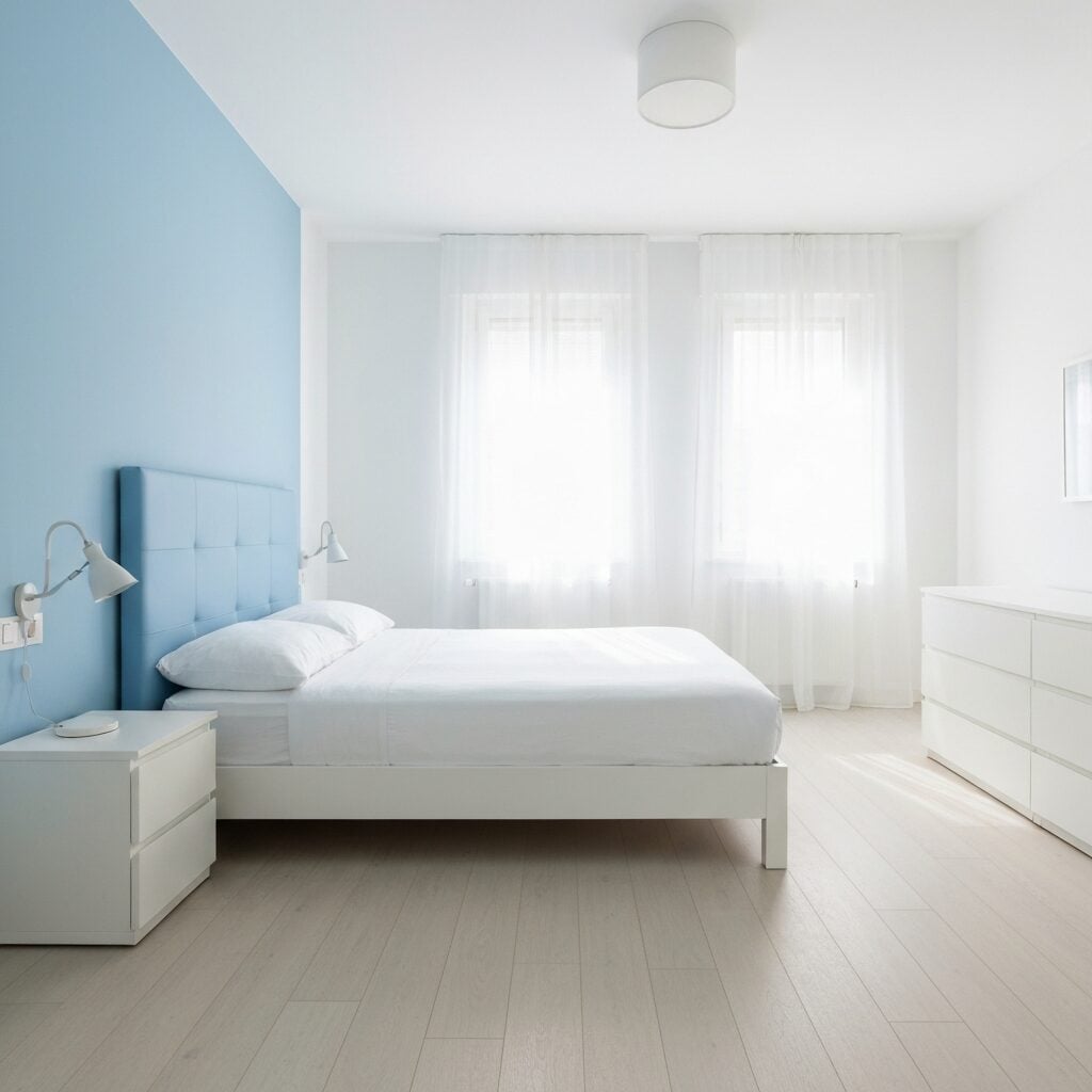 2. Biru Langit Dipadukan Putih untuk Tampilan Minimalis Modern