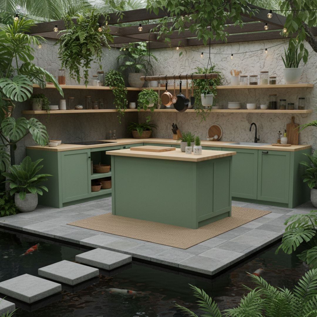 1. Desain Dapur Terbuka Minimalis Nuansa Hijau