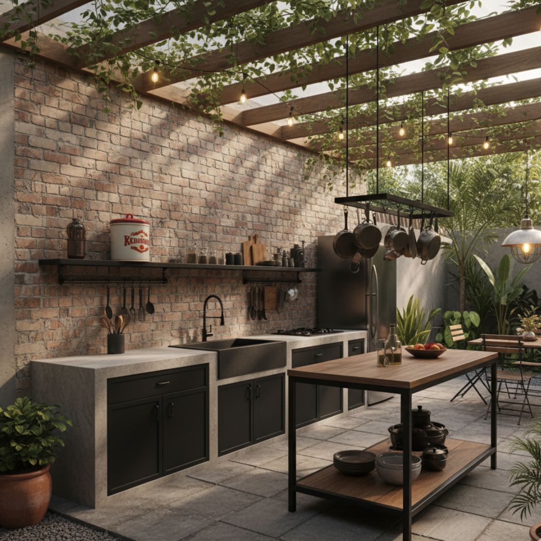 5. Desain Dapur Terbuka dengan Nuansa Industrial