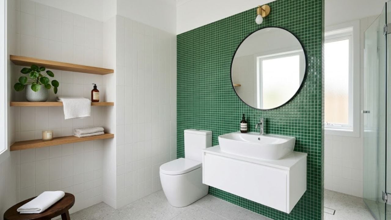 2. Paduan Warna Hijau untuk Kamar Mandi yang Terasa Alami