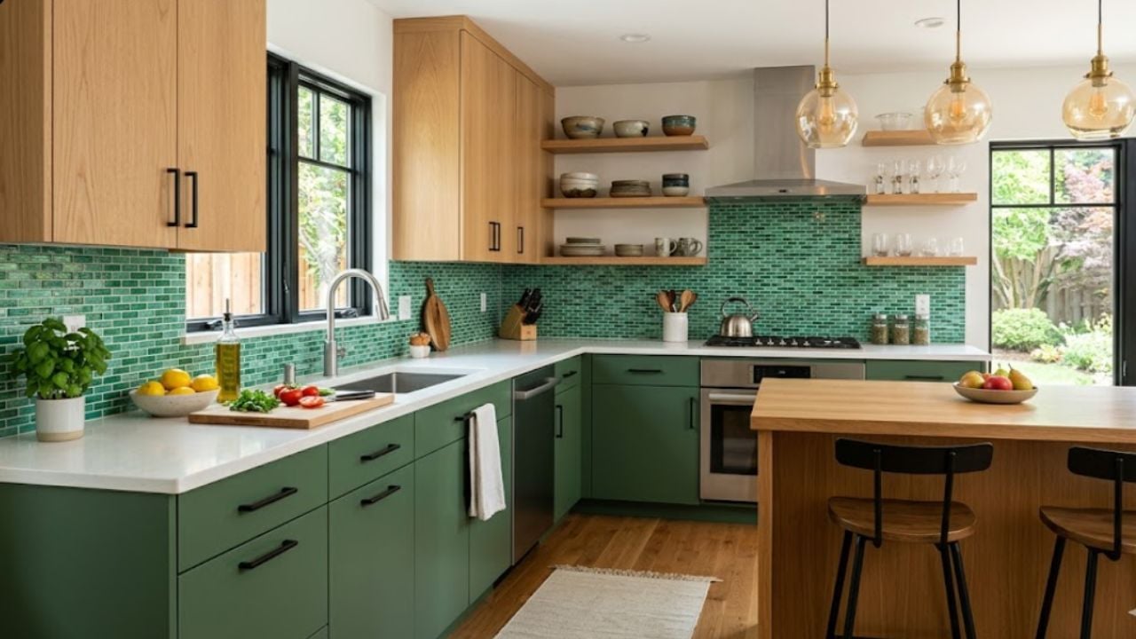 4. Sentuhan Warna Hijau di Dapur yang Menyegarkan