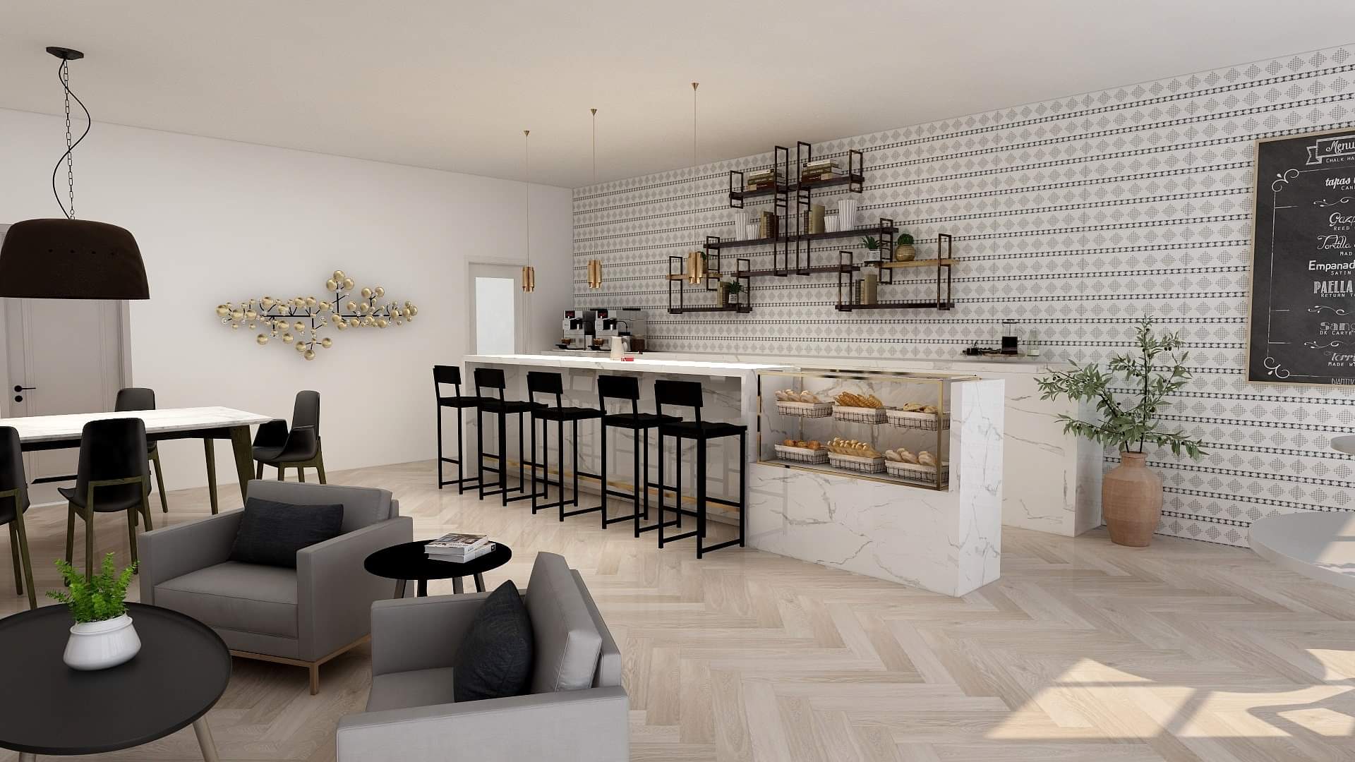 desain cafe sederhana monokrom