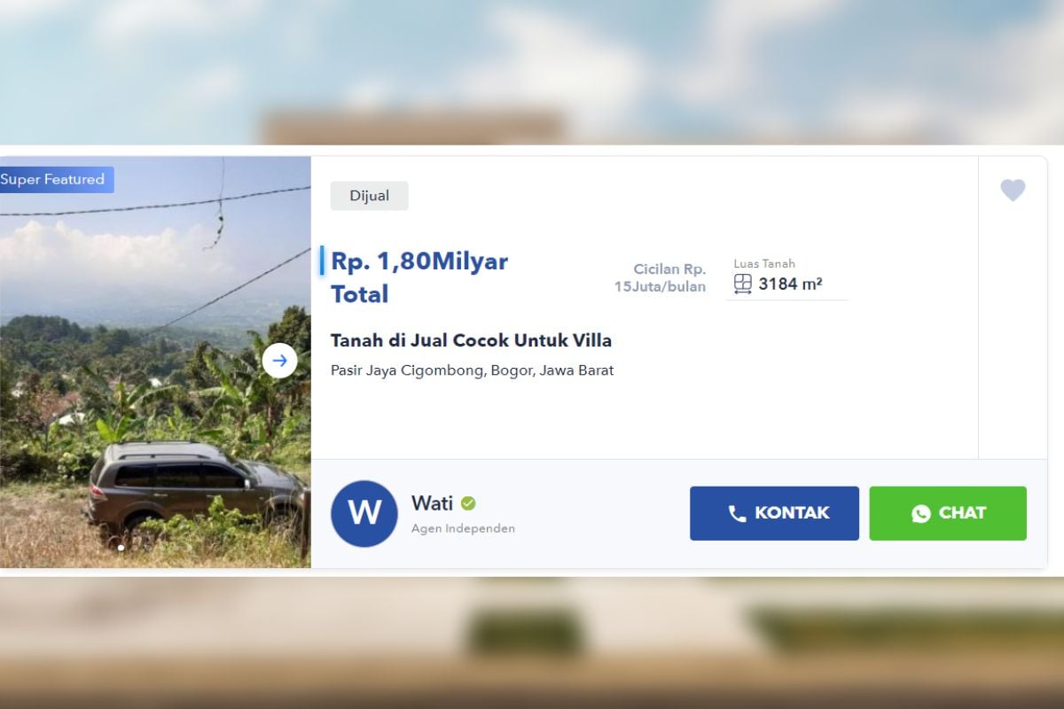 Contoh Iklan Jual Tanah untuk Villa