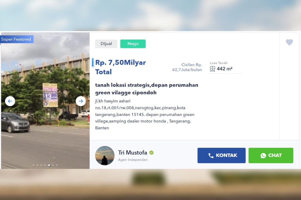 Contoh Iklan Jual Tanah yang Lokasinya di Depan Perumahan