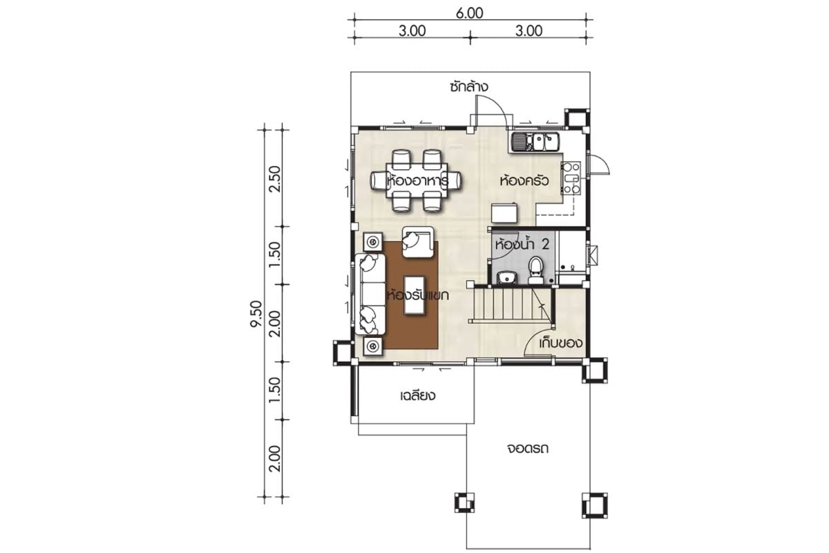 3. Denah Rumah 6x9 3 Kamar Tidur Tanpa Garasi yang Memiliki Halaman Luas