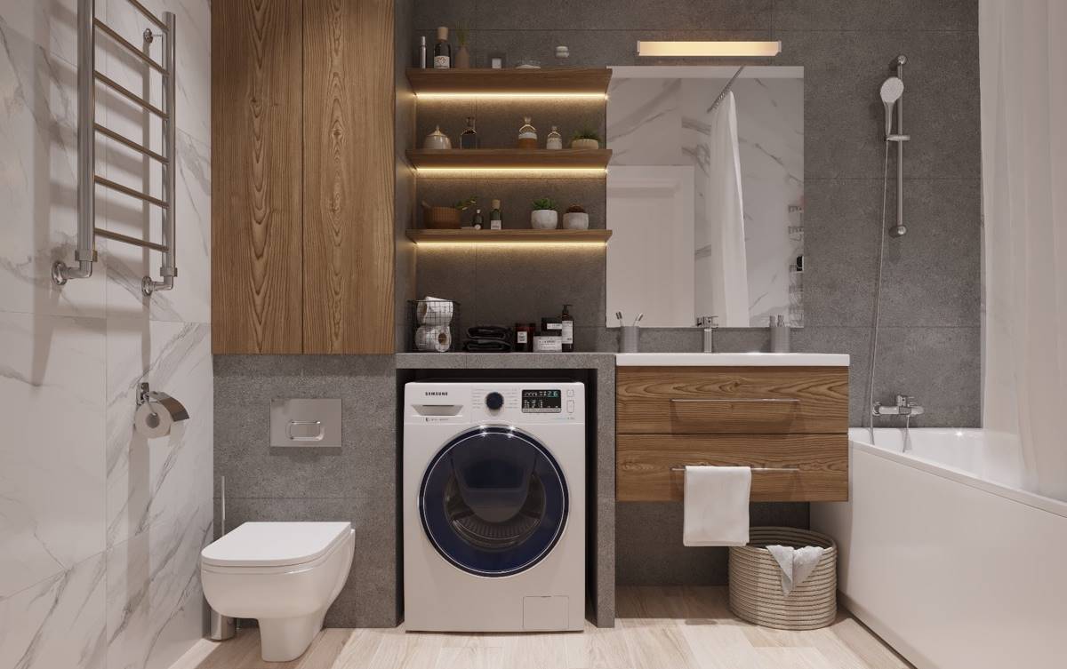 Desain Kamar Mandi dan Tempat Mesin Cuci yang Modern