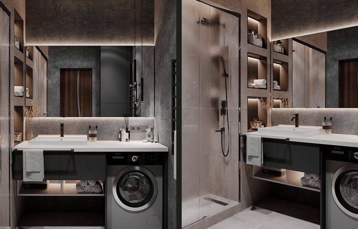 Desain Tempat Mesin Cuci di Kamar Mandi Industrial