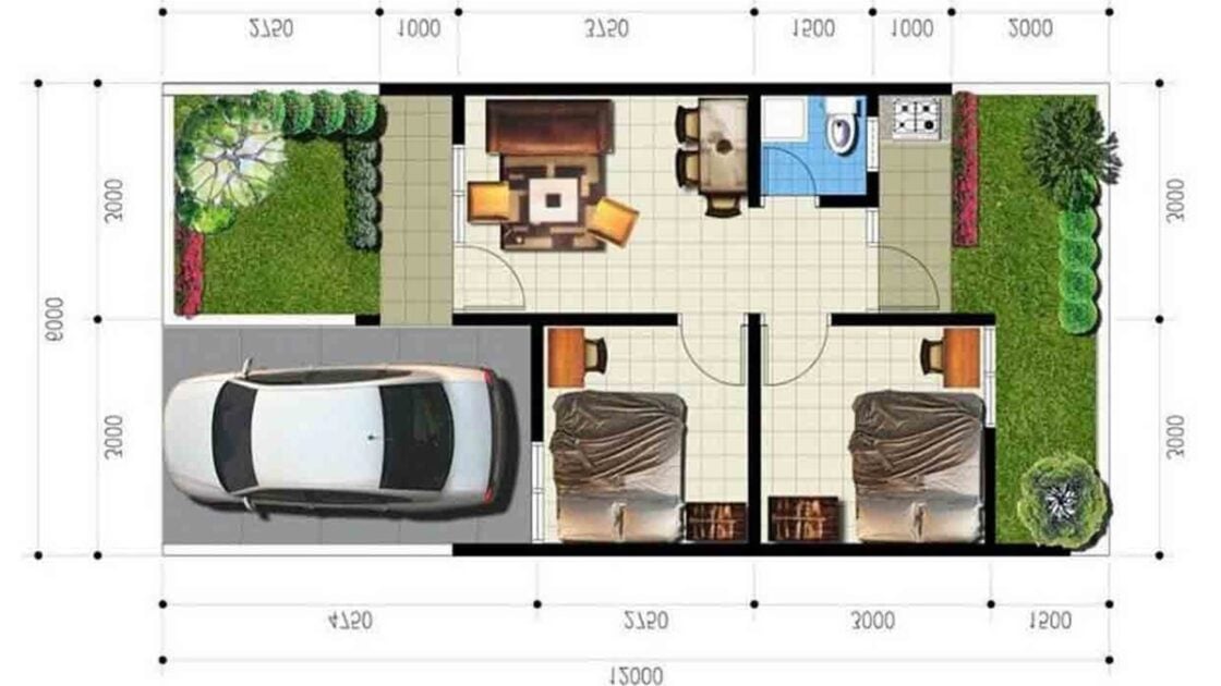 7 Denah Rumah 6×9 3 Kamar Tidur tanpa Garasi