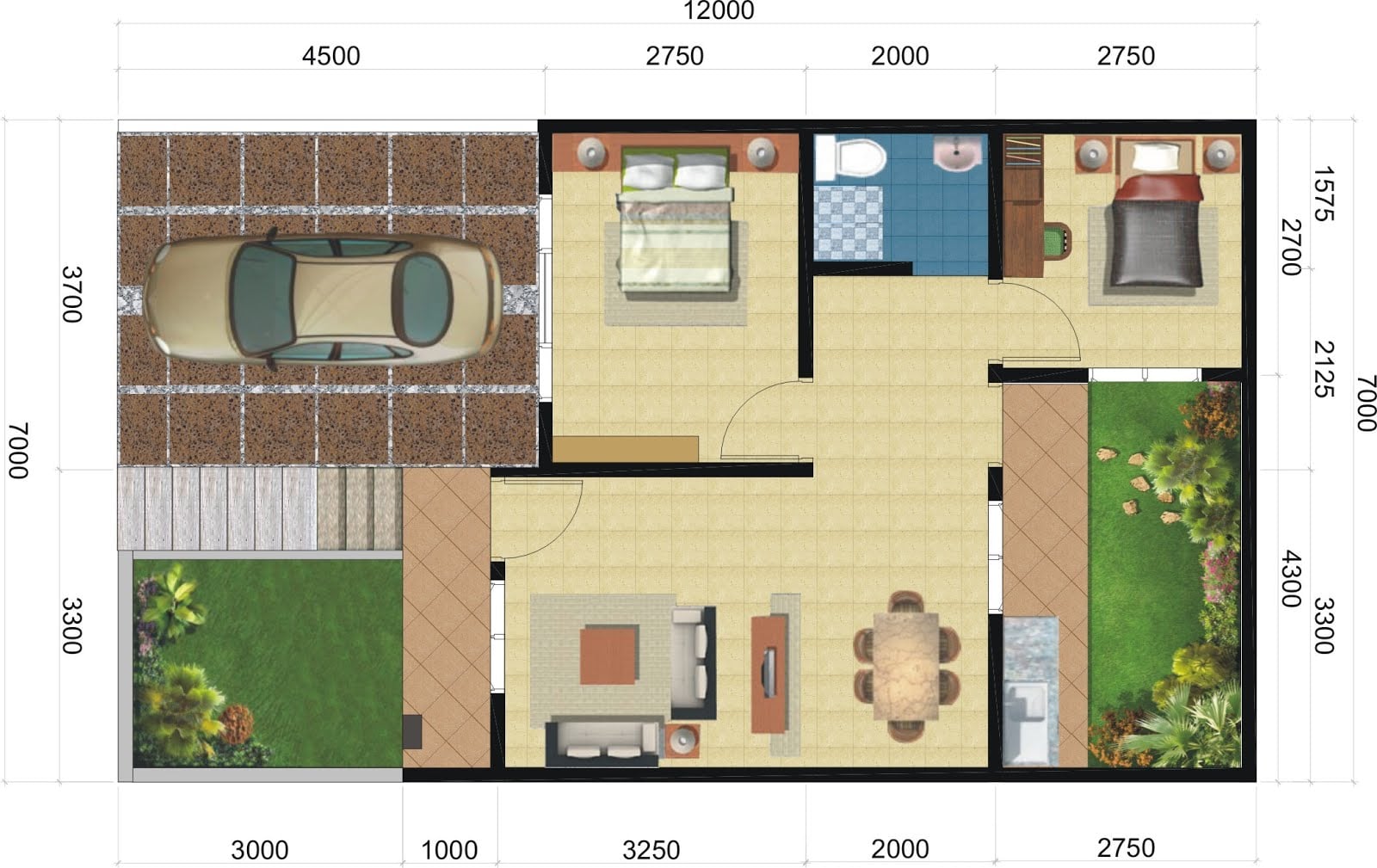 Denah Rumah Ukuran 6x7 Dengan Taman